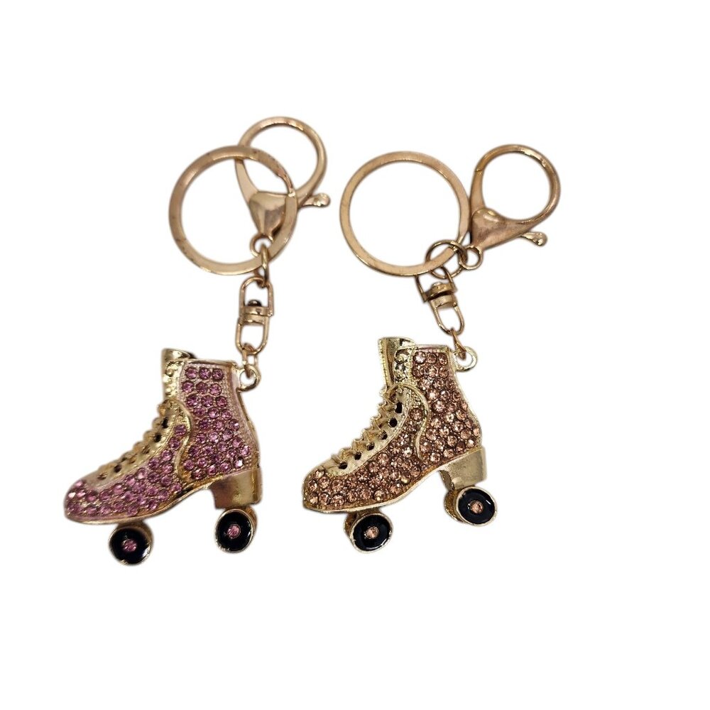 Roller Skate Keychain Set With‎ Rhinestone Embellishments Pink & Champagne